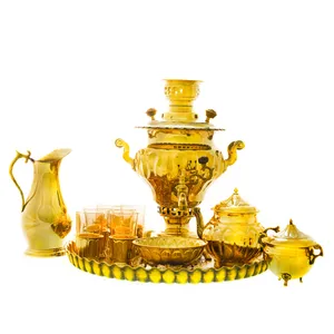 سرویس سماور ذغالی 12 پارچه برنجی مدل پیچ کد 4222