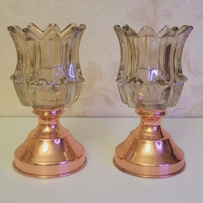 شمعدان مسی مدل لاله مجموعه 2 عددی