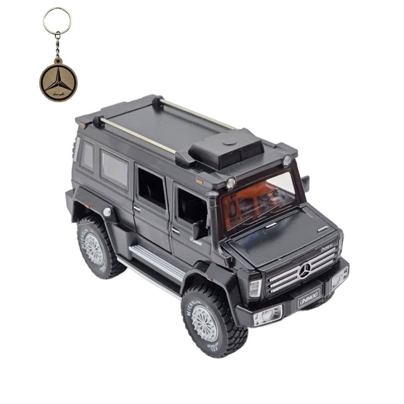 ماکت ماشین ناب سل مدل بنز یونیماگ فلزی موزیکال چراغدار عقب کش همراه با جاسوییچی MERCEDES BENZ UNIMOG U5000