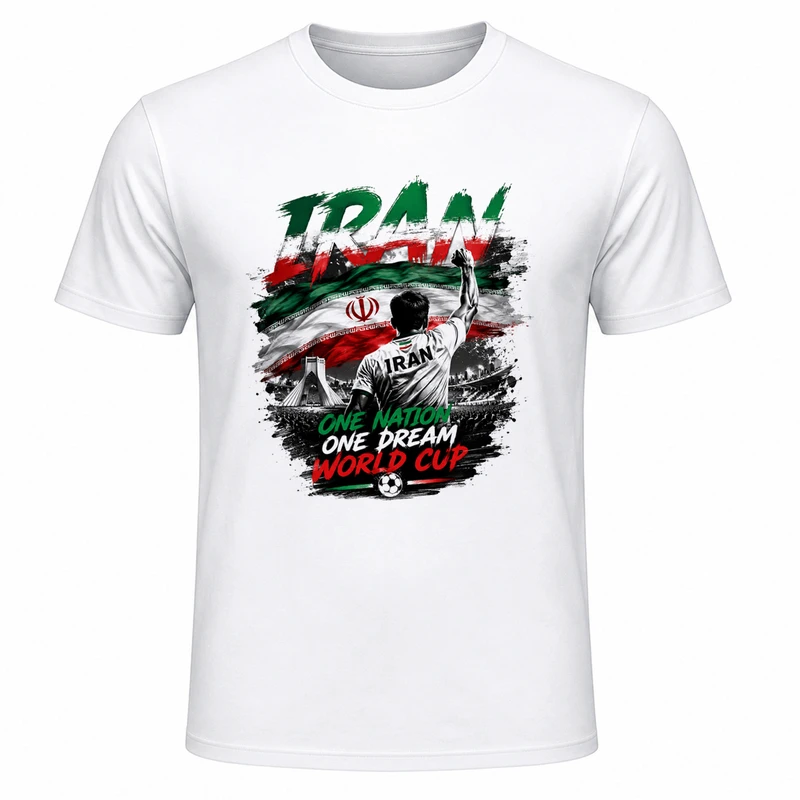 تی‌شرت آستین کوتاه یقه گرد مردانه مدل A01 طرح جام جهانی 2026 ایران