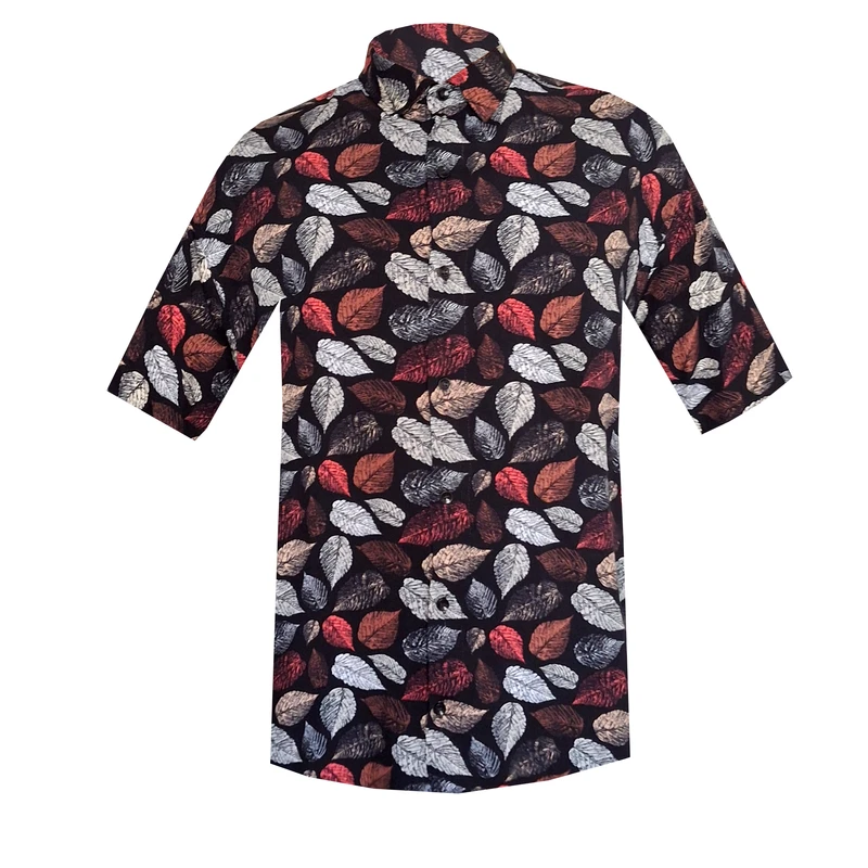 پیراهن آستین کوتاه یقه برگردان مردانه مدل هاوایی برگ کد H-B-W