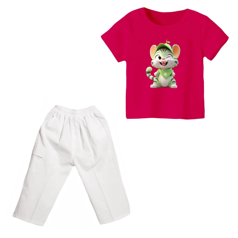 ست تی شرت و شلوارک دخترانه مدل ببر کد ۱۸