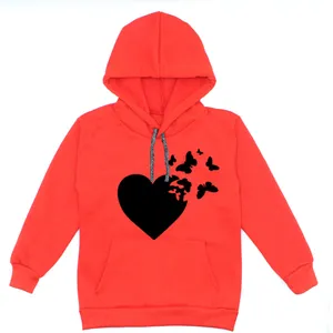 هودی دخترانه مدل قلب و پروانه A94 رنگ قرمز