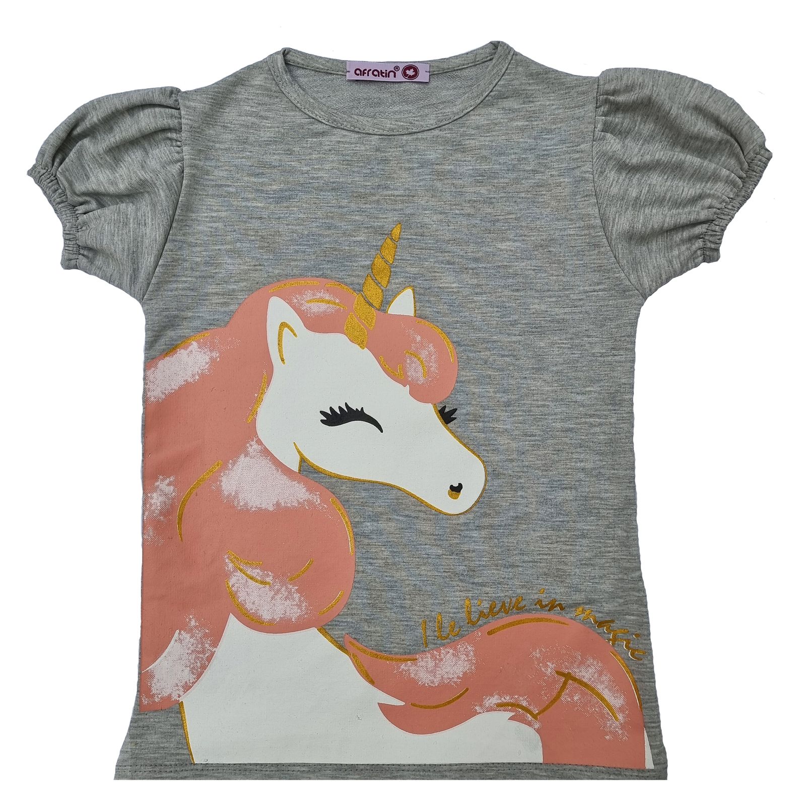 تی شرت دخترانه افراتین مدل اسب شاخ دار رنگ طوسی -  - 2