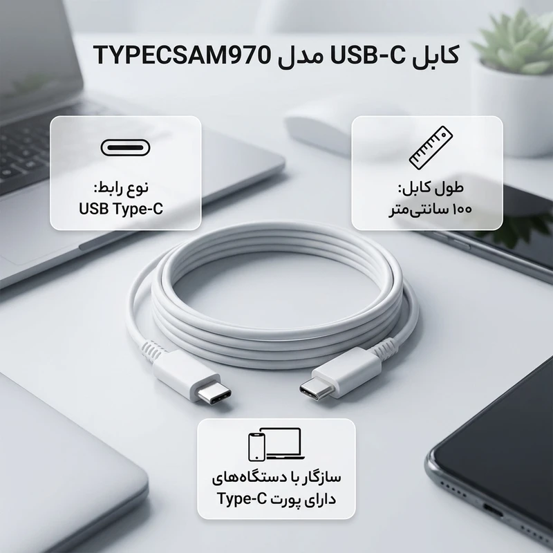عکس شماره 2 : کابل usb-c مدل typecsam970 طول 1 متر