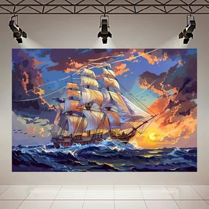 تابلو بوم طرح مخمل کشتی مدل اقیانوس کد AR305445
