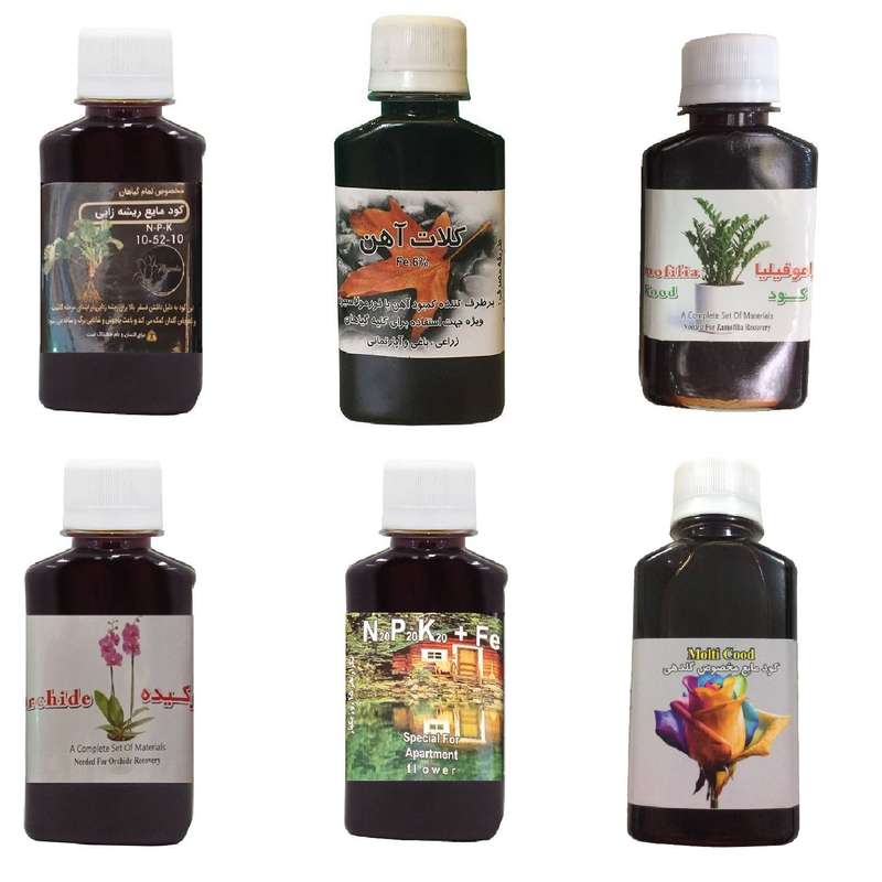 کود مایع فسفر ریشه زایی 10-52-10 و کلات آهن و کود زاموفیلیا و کود ارکیده و کود کامل سه بیست و کود گلدهی مدل life drop حجم 120 میلی لیتر