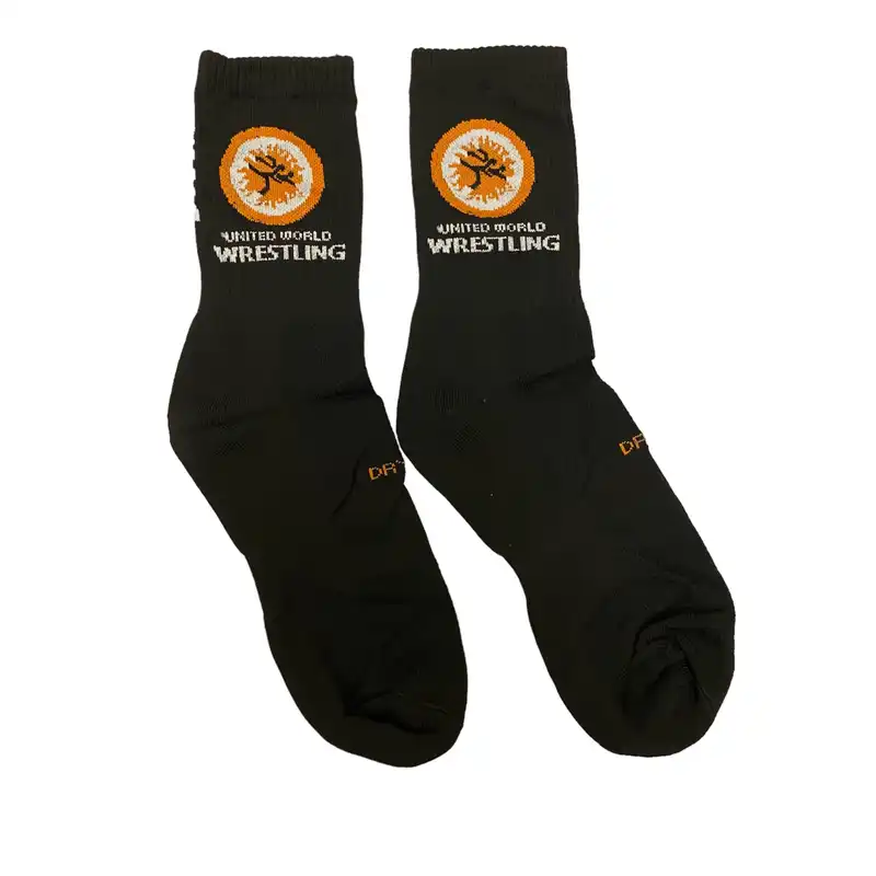 جوراب ورزشی ساق بلند مردانه مدل کف حوله ای طرح کشتی  رنگ مشکی