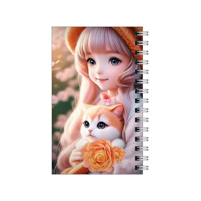 دفترچه یادداشت مدل to do list طرح دختر و گربه و گل رز کد 4564614