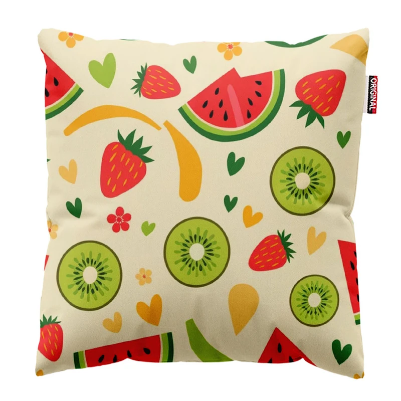  کوسن پاد آفرین طرح هندونه و کیوی و توت فرنگی کد 2002 سایز 30*30 سانتی متر