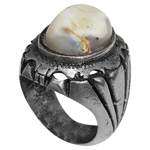 انگشتر نقره مردانه مدل عقیق سلیمانی حجراسئود ASHS2118