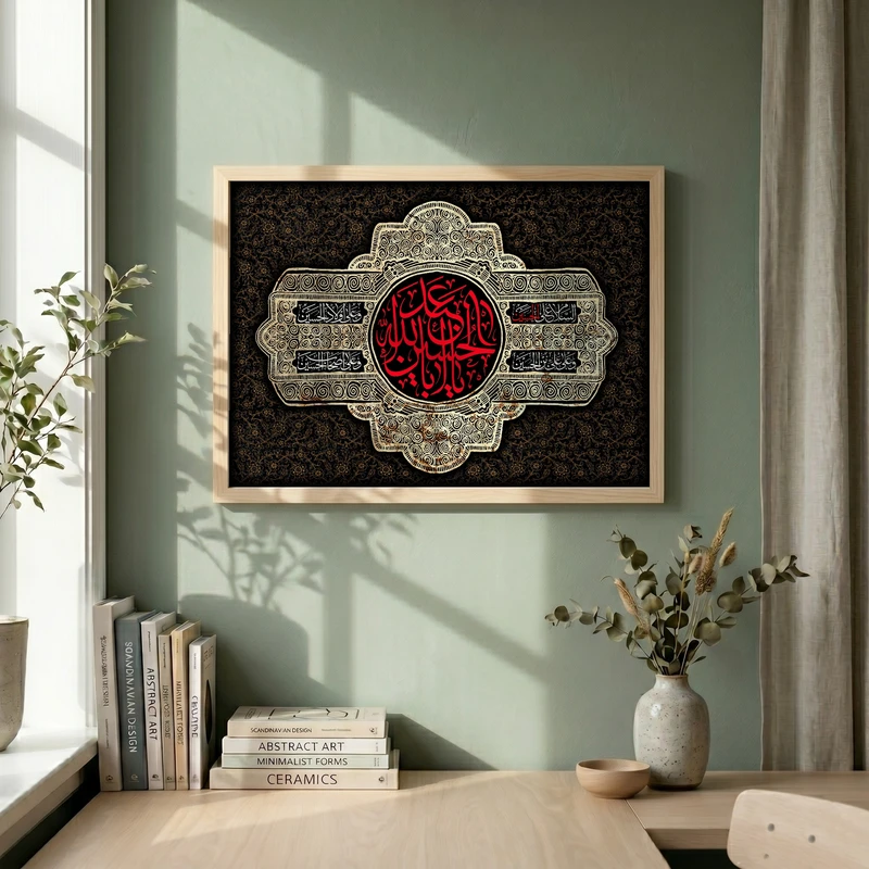 تابلو طرح سلام بر امام حسین (ع) مدل G14248 فریم کرم روشن