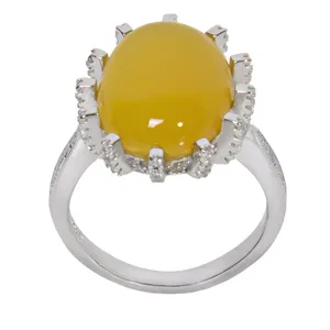 انگشتر نقره زنانه بازرگانی میلادی مدل سنگ عقیق زرد شرف الشمس نگین برلیان کد AWR_011