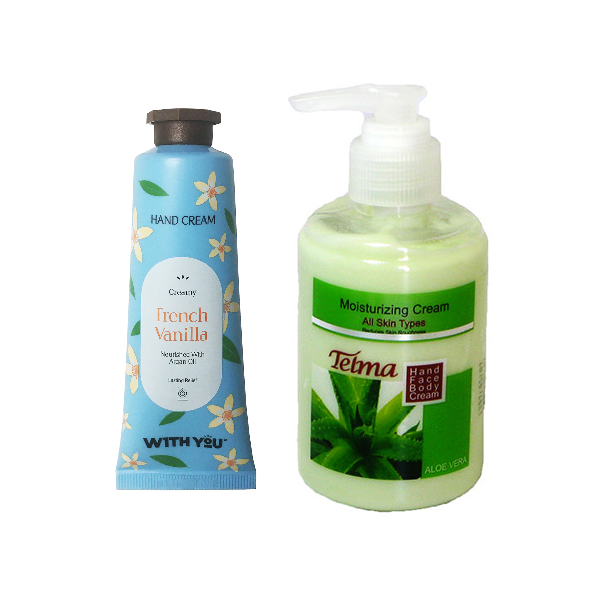 کرم مرطوب کننده مدل آلوئه ورا تلما حجم 200 میلی لیتر به همراه کرم مرطوب کننده ویت یو مدل French Vanilla حجم 50 میلی لیتر 
