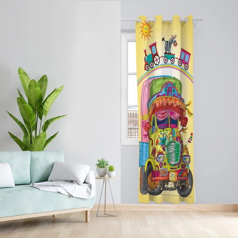 پرده طرح کودک ماشین مدل مخمل پانچی کد L 324L Z سایز 140x200 سانتی متر