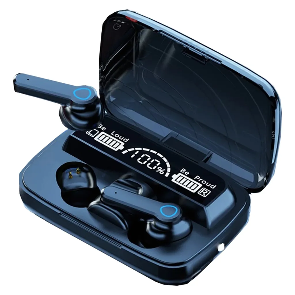 هدغون بلوتوثی مدل air pods m19 بدون قابلیت نویز کنسلینگ، درگاه شارژ microUSB، دارای کنترلر لمسی روی گوشی‌ها، امکان استفاده از محفظه شارژ به عنوان پاور بانک