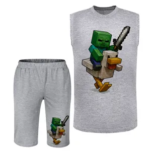 ست تاپ و شلوارک مردانه مدل ماینکرفت رنگ طوسی