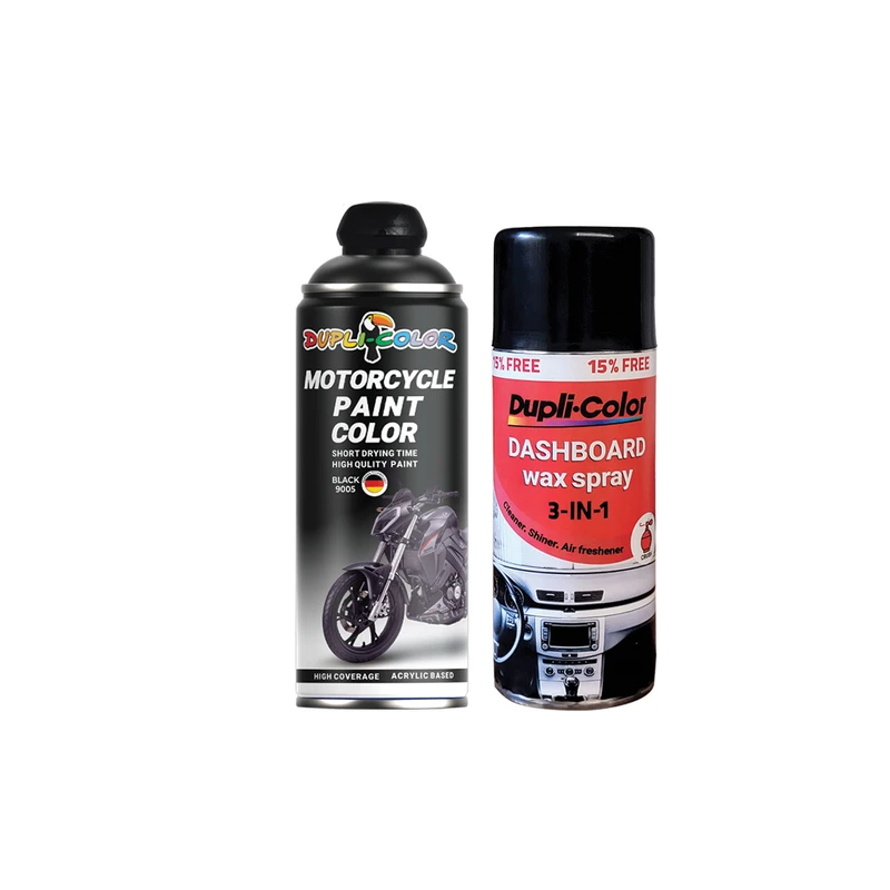 اسپری پولیش و خوشبو کننده داشبورد و اسپری رنگ موتور سیکلت مشکی دوپلی کالر مدل 9005 حجم 400 میلی لیتر مجموعه 2 عددی