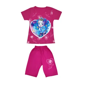 ست تی شرت آستین کوتاه و شلوارک دخترانه مدل چراغدار