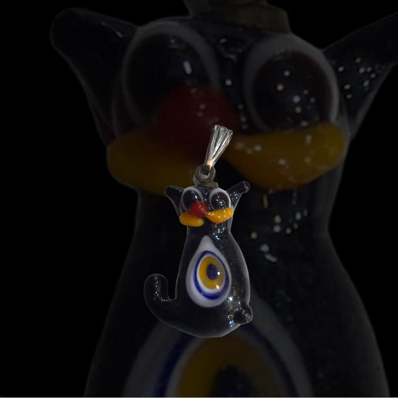 آویز گردنبند دخترانه مدل چشم نظر دست ساز گربه