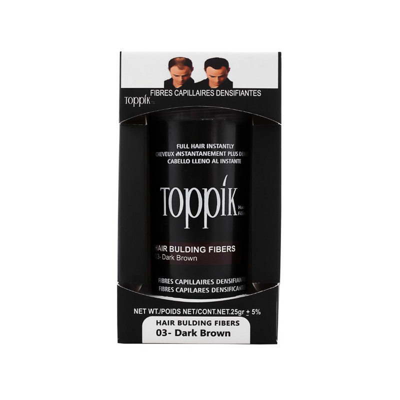 پودر پرپشت کننده مو تاپیک هیر فیلر کد 03 وزن 25 گرم رنگ قهوه ای تیره