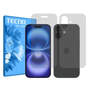   Tecno Resistant model transparent screen protector suitable for Apple iPhone 16 mobile phone along with the back of the phone protector