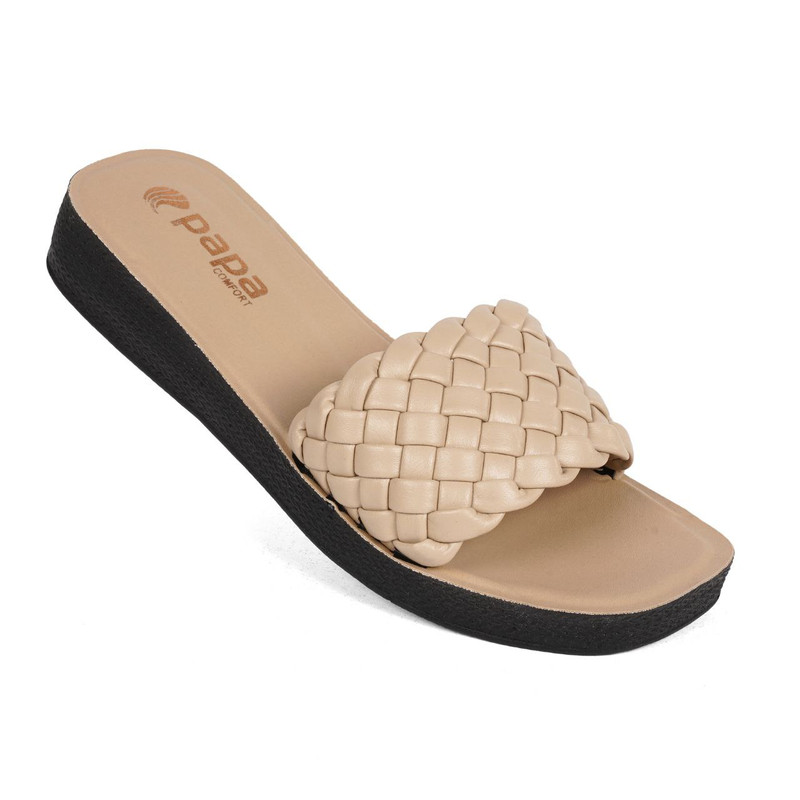 دمپایی زنانه پاپا مدل تارا رنگ کرم