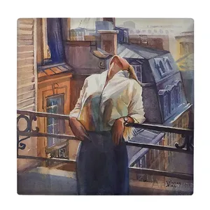 کاشی کارنیلا طرح نقاشی بانو در تراس مدل لوحی کد klh1836