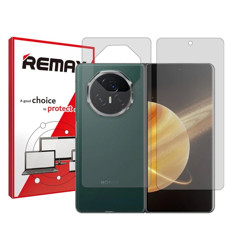 محافظ صفحه نمایش شفاف ریمکس مدل Resistant مناسب برای گوشی موبایل آنر Magic V3 به همراه محافظ پشت گوشی 