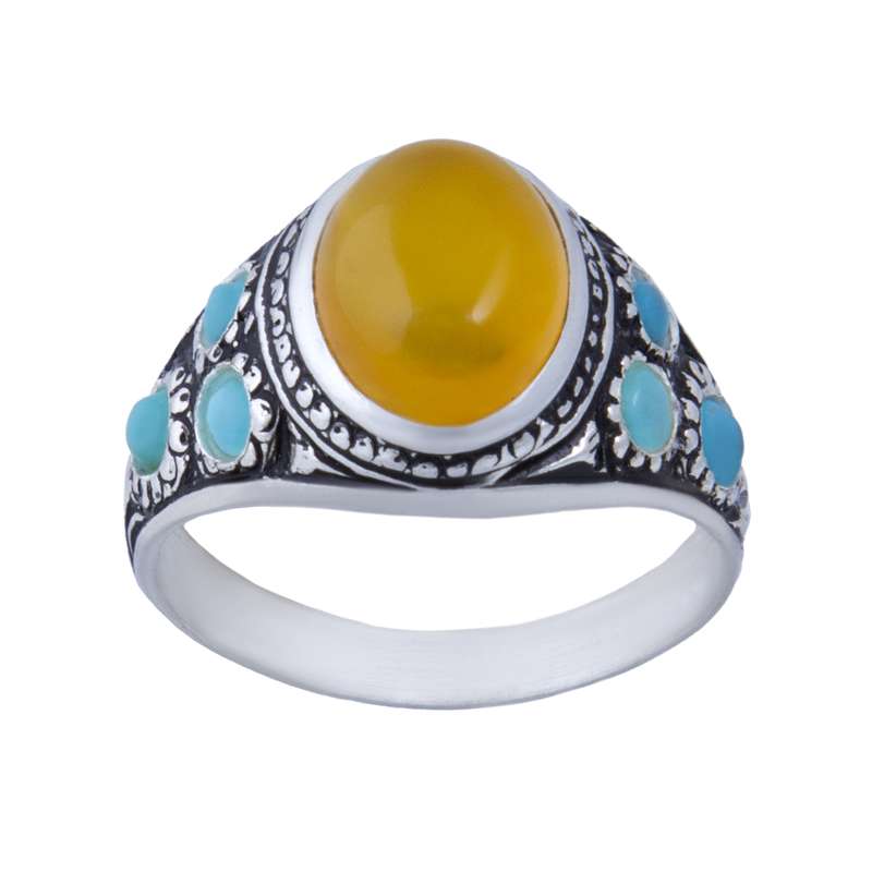 انگشتر نقره مردانه مدل سنگ عقیق شرف الشمس فیروزه کد AM_013