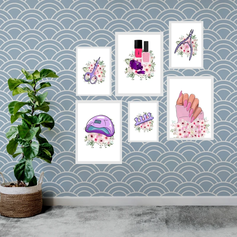 تابلو مدل سالن زیبایی طرح ناخن کاری مجموعه 6 عددی