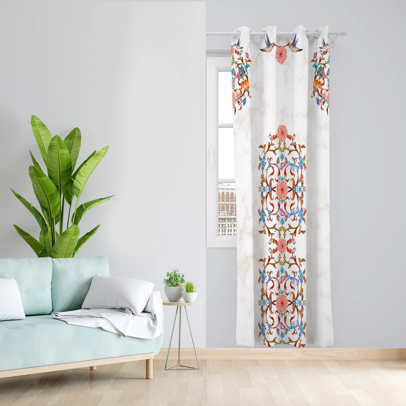 پرده طرح پرنده مدل مخمل پانچی کد 1848 z سایز 140x200 سانتی متر