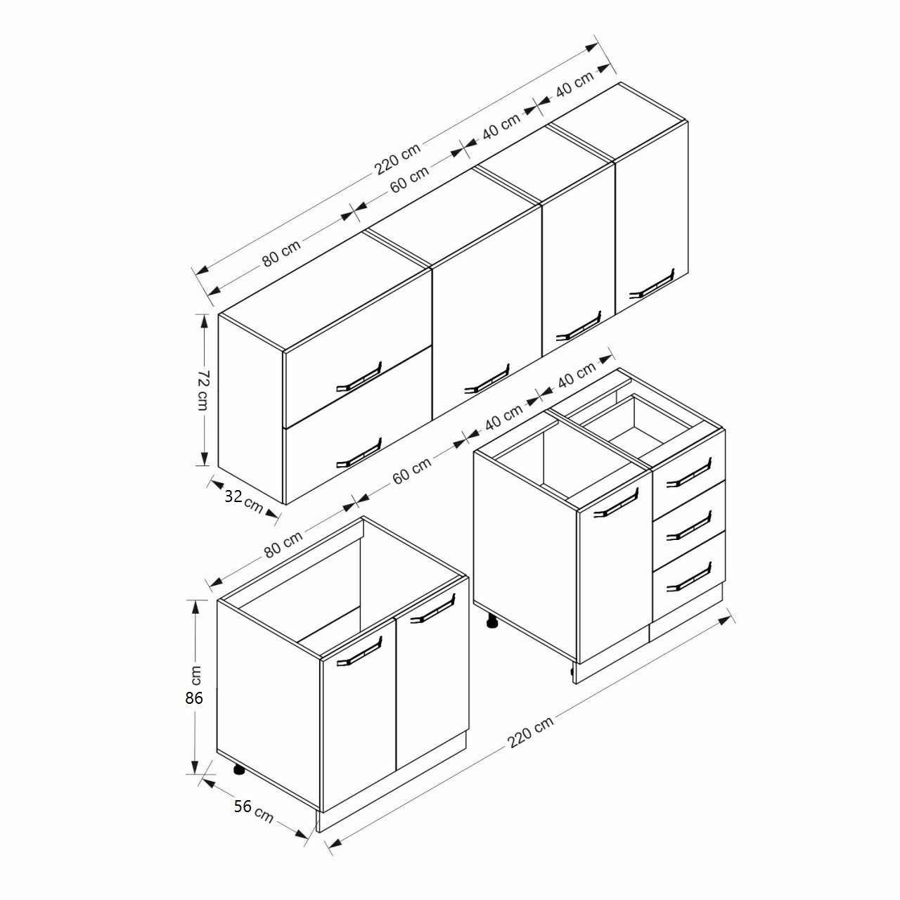 کابینت آشپزخانه مدل B-1 Minar 220 cm مجموعه دو عددی