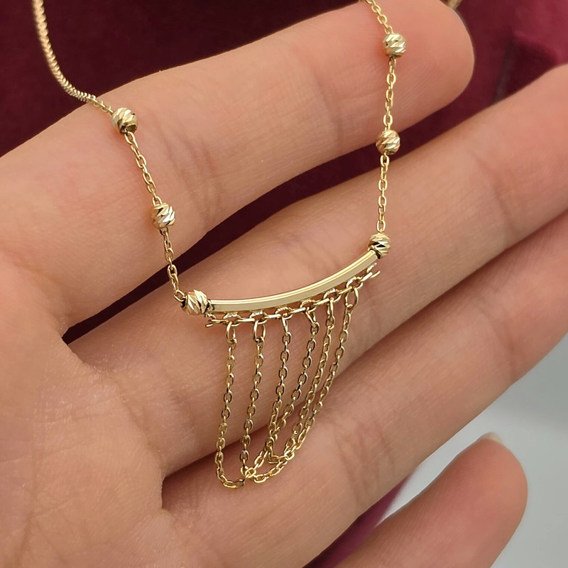 گردنبند طلا کم اجرت 18 عیار زنانه با زنجیر حلقه‌ای (فلامینگو) طلا و شمش برلیان مدل یونانی