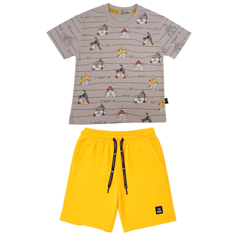 ست تی شرت آستین کوتاه و شلوارک راحتی پسرانه مدل سگ های نگهبان