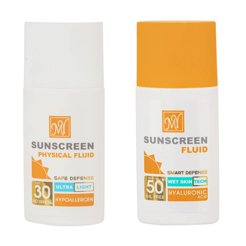 کرم ضدآفتاب بی‌رنگ مای SPF50 مدل Hyaluronic Acid، مناسب پوست‌های چرب، حجم 50 میلی‌لیتر به همراه فلوئید ضدآفتاب مای مدل Hypoallergen، حجم 50 میلی‌لیتر