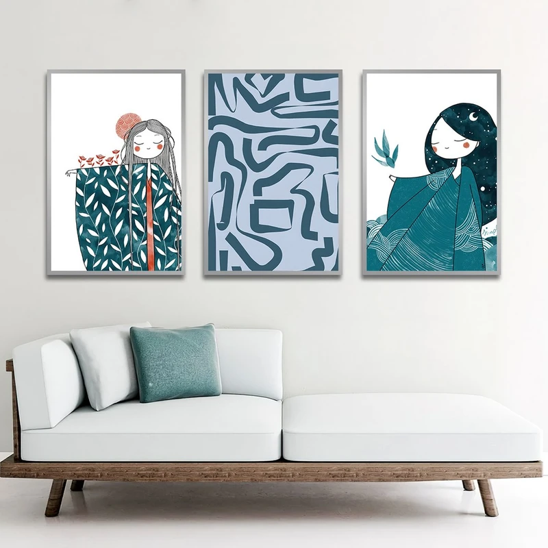 تابلو بکلیت طرح نقاشی دکوراتیو مدرن سبک کوبیسم مدل SI-1409 مجموعه 3 عددی