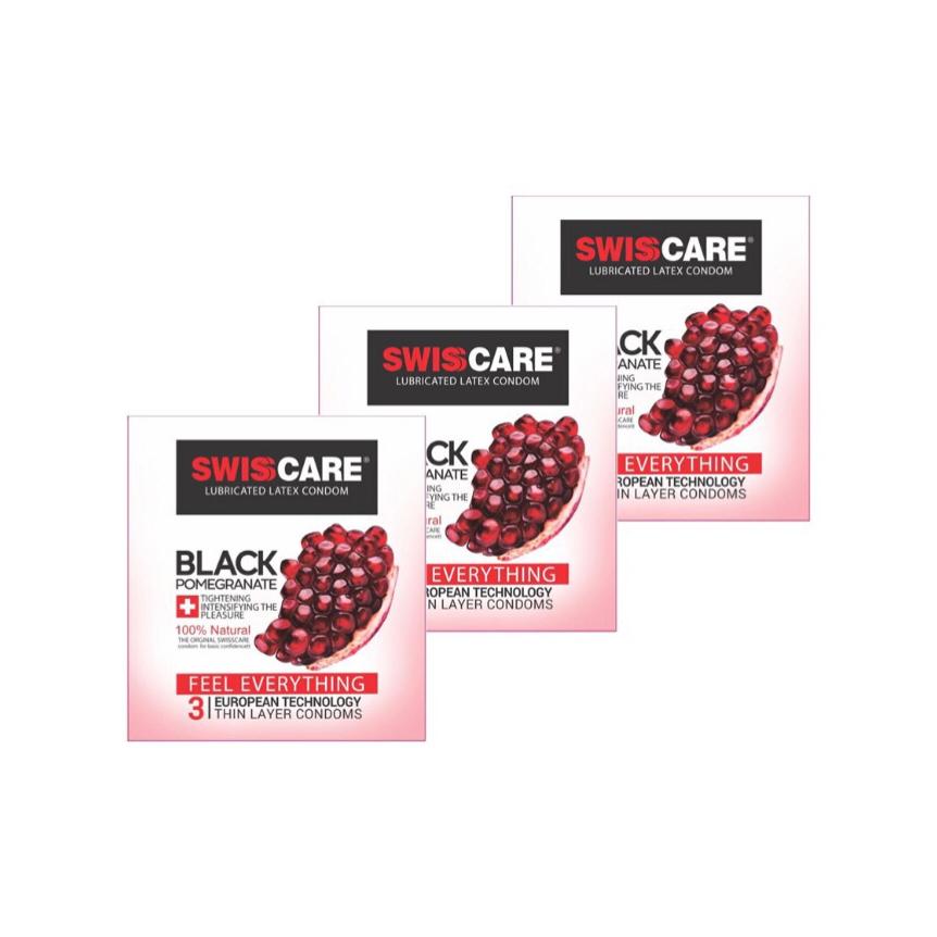 کاندوم سوئیس کر مدل BLACK POMEGRANATE مجموعه 3 عددی