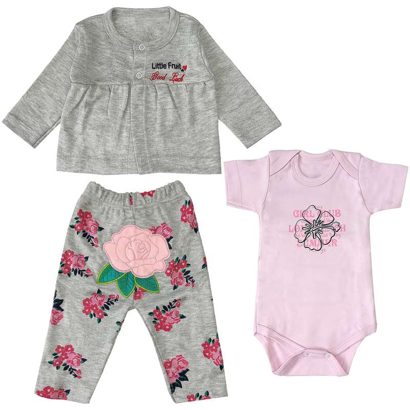 ست 3 تکه لباس نوزادی مدل گل کد 3497