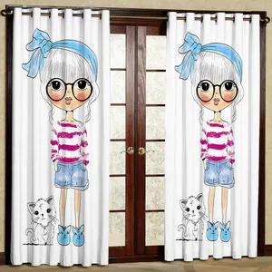 پرده مدل دختر و گربه مخمل پانچی کد 4138 سایز 200x140 سانتی متر