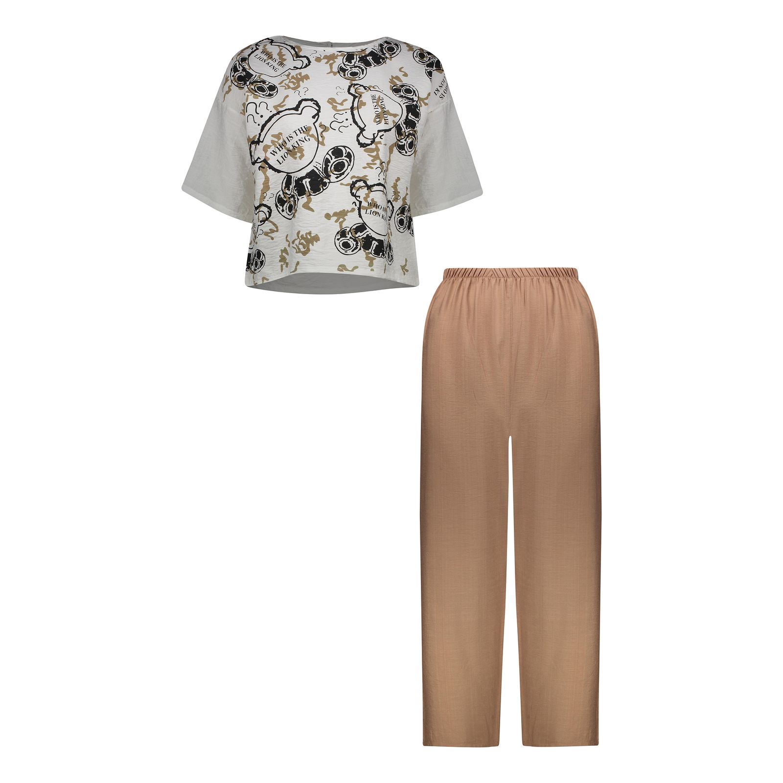 ست بلوز و شلوار دخترانه مون‌سا مدل 01 طرح کله خرس رنگ کرم	 -  - 1