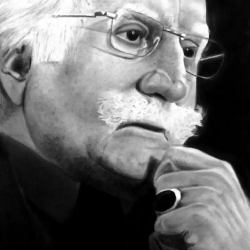 نقاشی سیاه قلم طرح چهره استاد فرشچیان کد 006