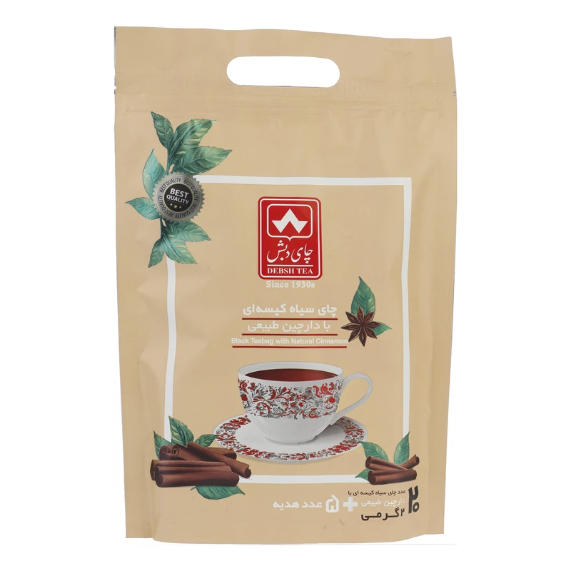 چای سیاه کیسه ای با دارچین طبیعی چای دبش - 2 گرم بسته 20 عددی 