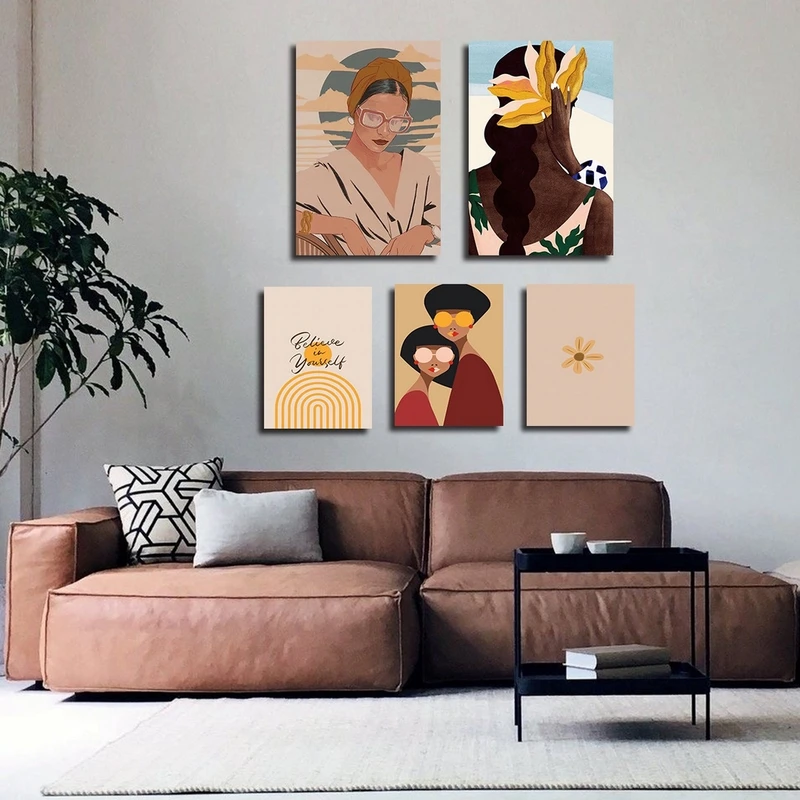 تابلو شاسی بکلیت طرح مدرن نقاشی مینیمال مدل SH-2355 مجموعه 5 عددی