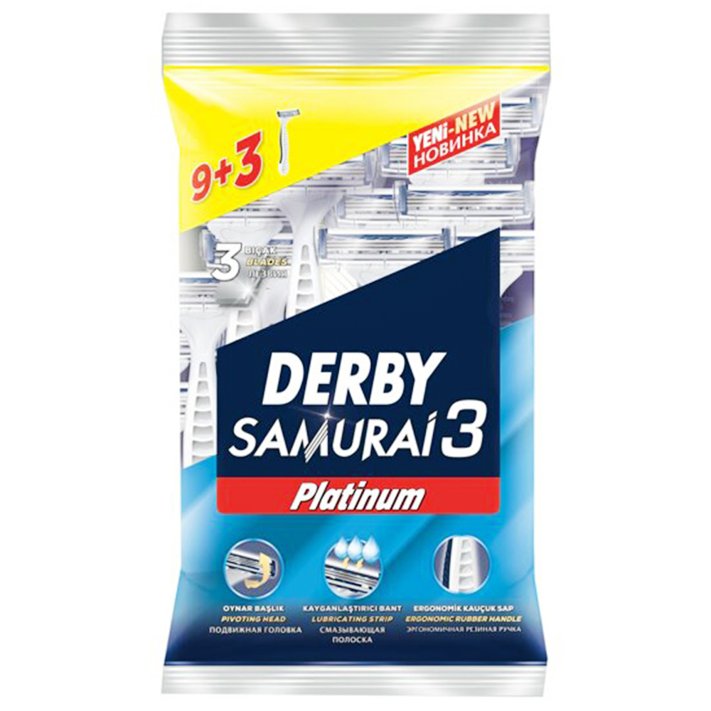 خود تراش دربی مدل samurai3 Platinum بسته 12 عددی