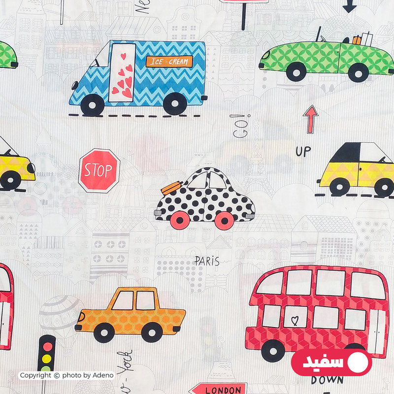 ملحفه کودک آدنو مدل ماشین ها کد FI16 سایز 70x135 سانتی متر