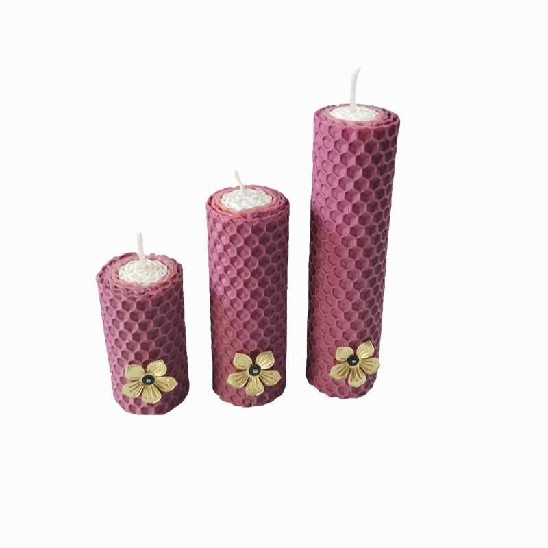 شمع دست ساز مدل موم عسلی بسته 3عددی
