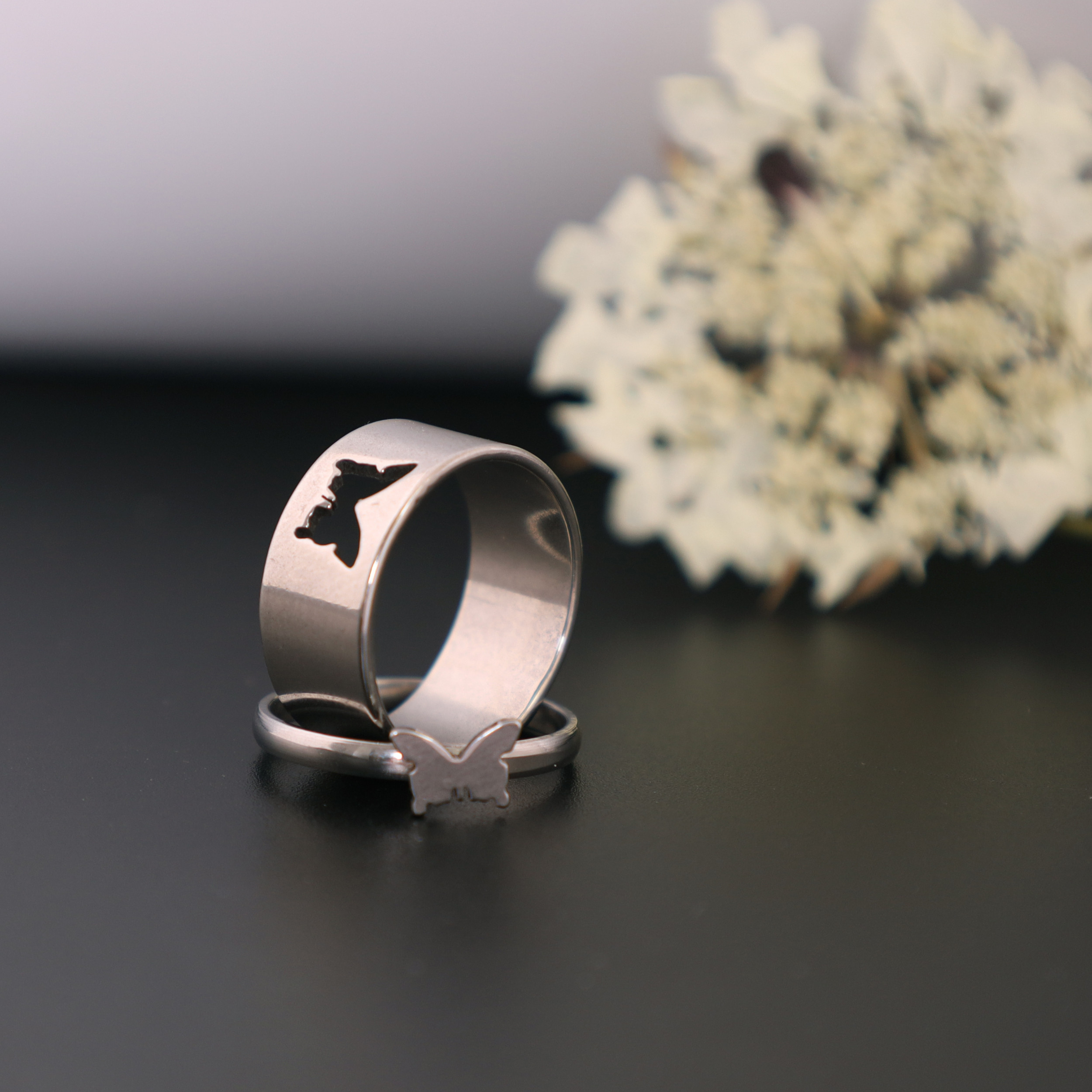 انگشتر زنانه ماصرم طرح پروانه کد Ri3086 مجموعه دو عددی