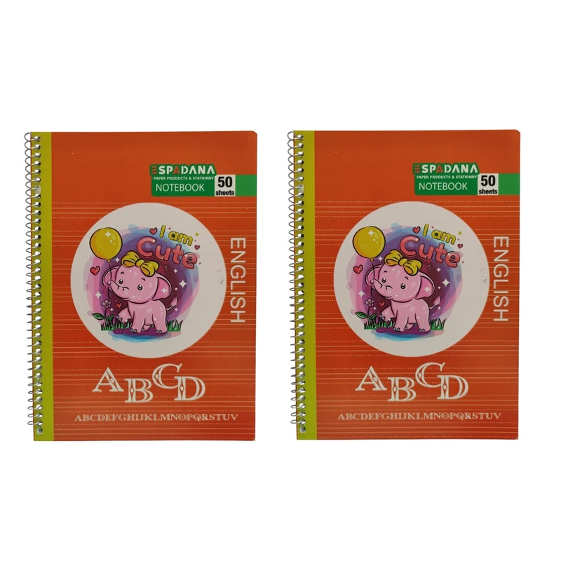 دفتر زبان 50 برگ اسپادانا مدل چهار خط طرح فیل کد 007 بسته 2 عددی