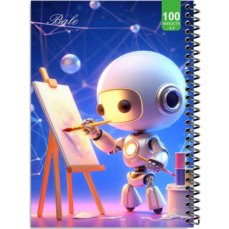 دفتر نقاشی 100 برگ بله طرح فانتزی ربات نقاش کد A4-N513
